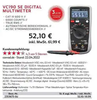 Conrad Vc190 Se Digital Multimeter Angebot