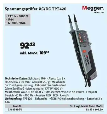 Conrad Spannungsprüfer Ac-dc Tpt420 Megger Angebot