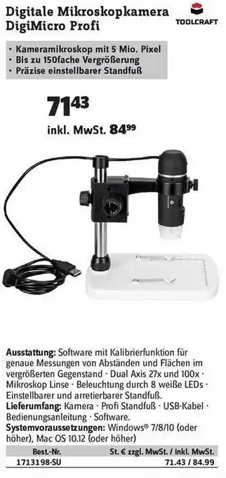 Conrad Digitale Mikroskopkamera Digimicro Profi Toolcraft Angebot