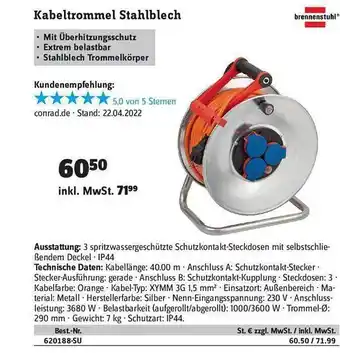 Conrad Kabeltrommel Stahlblech Angebot