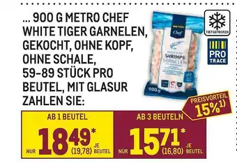 METRO Metro Chef White Tiger Garnelen, Gekocht, Ohne Kopf, Ohne Schale, 59-89 Stück Pro Beutel Mit Glasur Angebot