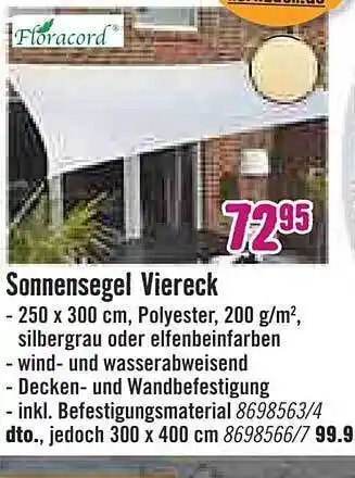 Hornbach Sonnensegel Viereck Angebot