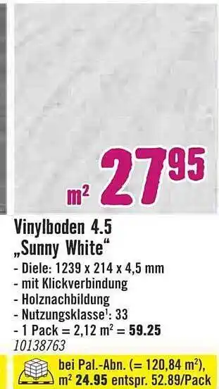 Hornbach Vinylboden 4.5 „sunny White” Angebot