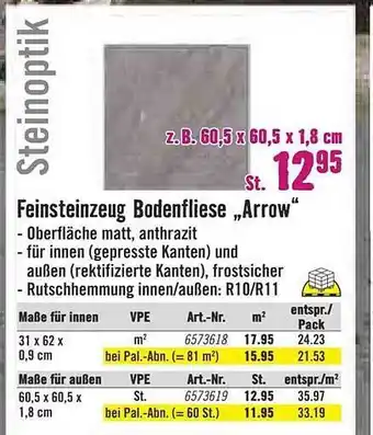 Hornbach Feinsteinzeug Bodenfliese Arrow Angebot