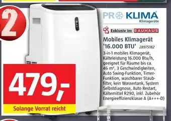 Bauhaus Proklima mobiles klimagerät '16.000 btu' Angebot