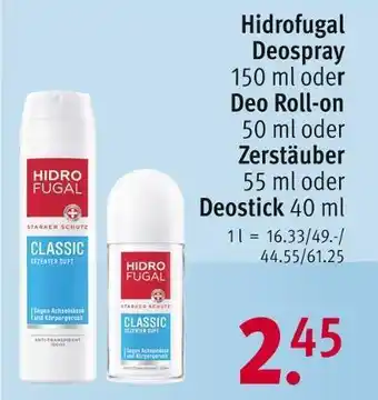 Rossmann Hidrofugal deospray oder deo roll-on oder zerstäuber oder deostick Angebot
