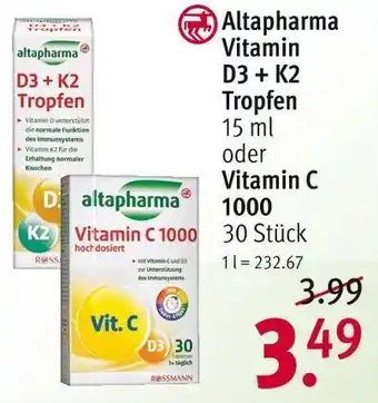 Rossmann Altapharma vitamin d3 + k2 tropfen oder vitamin c 1000 Angebot