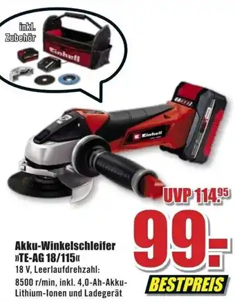 B1 Discount Baumarkt Akku Winkelschleifer TE-AG 18/115 Angebot