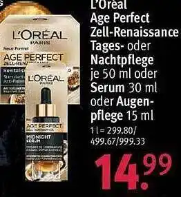 Rossmann L'oreal Age Perfect Zell-renaissance Tages- Oder Nachtpflege Oder Serum Oder Augen-pflege Angebot