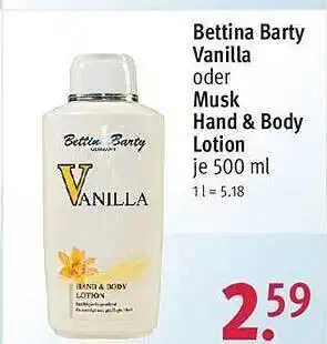 Rossmann Bettina Barty Vanilla Oder Musk Hand & Body Lotion Angebot