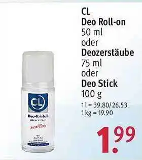 Rossmann Cl Deo Roll-on Oder Deozerstäube Oder Deo Stick Angebot