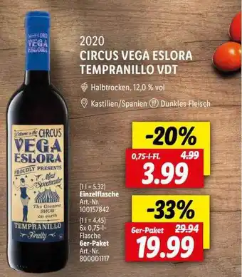 Lidl 2020 Circus Vega Eslora Tempranillo Vdt Angebot