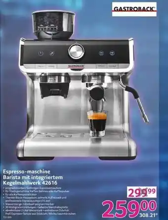 Selgros Espresso-maschine Barista Mit Integriertem Kegelmahlwerk 42616 Angebot