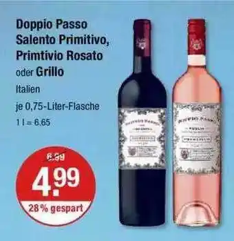 V Markt Doppio Passo Salento Primitivo, Primitivo Rosato Oder Grillo Angebot