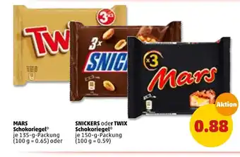 PENNY Mars, snickers oder twix schokoriegel Angebot