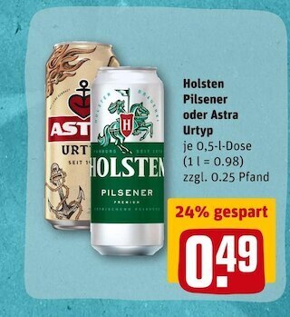 REWE Holsten pilsener oder astra urtyp Angebot