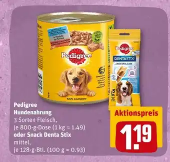 REWE Pedigree hundenahrung oder snack denta stix Angebot