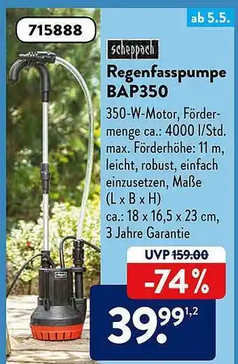 Aldi Süd Regenfasspumpe Bap350 Scheppach Angebot