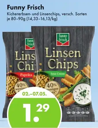 Trink und Spare Funny Frisch Kichererbsen und Linsenchips 80-90g Angebot