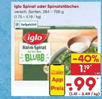 Netto Marken-Discount Iglo Spinat Oder Spinatstäbchen Angebot
