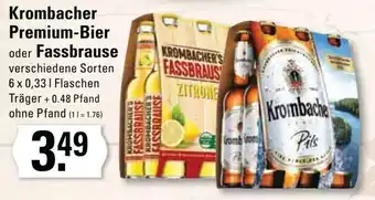 Edeka Frischemarkt Krombacher Premium Bier oder Fassbrause 6x0,33L Flaschen Angebot