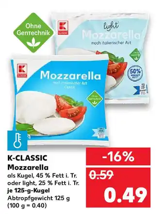 Kaufland K-Classic Mozzarella 125g Angebot