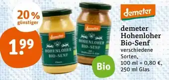 tegut demeter Hohenloher Bio Senf 250 ml Glas Angebot