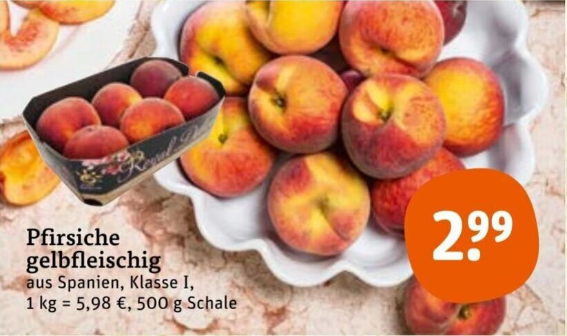 Pfirsiche gelbfleischig 500 g Schale Angebot bei tegut