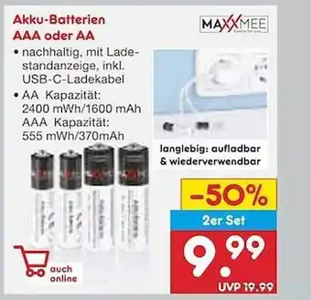 Netto Marken-Discount Maxxmee Akku-batterien AAA Oder AA Angebot