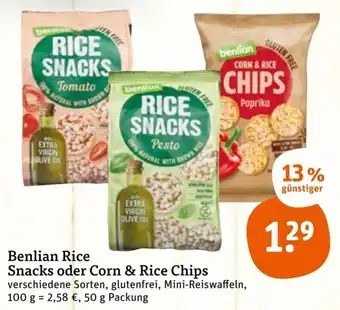 tegut Benlian Rice Snacks oder Corn & Rice Chips 50g Packung Angebot