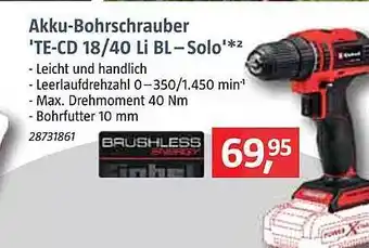 Bauhaus Akku-bohrschrauber Te-cd 18.40 Li Bl-solo Einhell Angebot