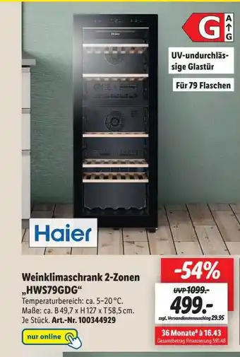 Lidl Haier Weinklimaschrank 2-zonen Hws79gdg Angebot