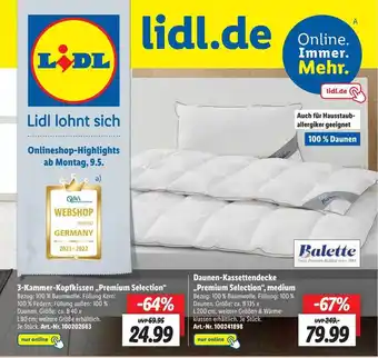 Lidl Balette 3-kammer-kopfkissen „premium Selection“ Oder Daunen-kassettendecke „premium Selection“, Medium Angebot