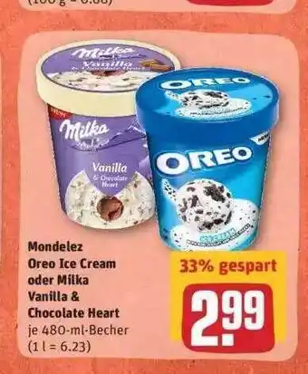 REWE Mondelez Oreo Ice Cream Oder Milka Vanilla & Chocolate Heart Angebot