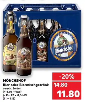 Kaufland Mönchshof Bier oder Biermischgetränk 20x0,5L Angebot