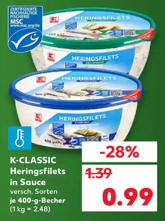 Kaufland K-Classic Heringsfilets in Sauce 400g Becher Angebot