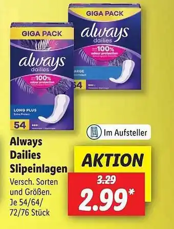 Lidl Always Dailies Slipeinlagen Angebot