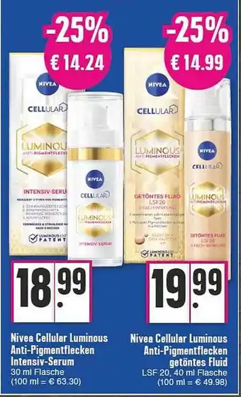 E-Center Nivea Cellular Luminous Anti-pigmentflecken Intensiv-serum, Nivea Celluler Luminous Anti-pigmentflecken Getöntes Fluid Angebot