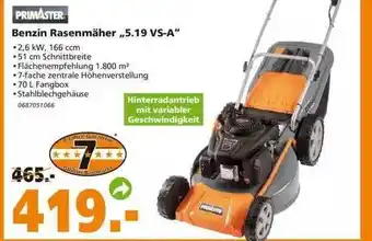 Globus Baumarkt Primaster Benzin Rasenmäher „5.19 Vs-a” Angebot