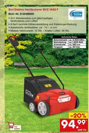 Netto Marken-Discount Güde 2in1 Elektro-vertikutierer Gvz 1432f Angebot