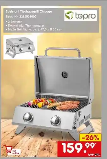 Netto Marken-Discount Tepro Edelstahl Tischgasgrill Chicago Angebot