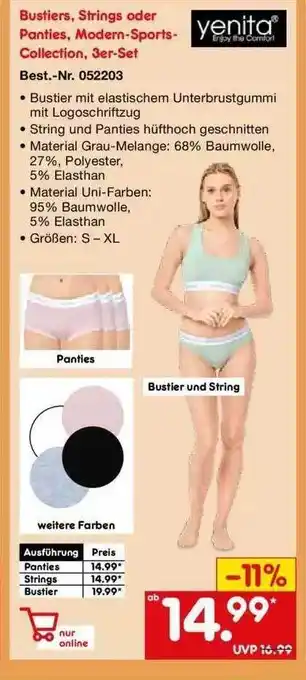 Netto Marken-Discount Yenita Bustiers, Strings Oder Panties, Modern-sports-collection, 3er-set Angebot