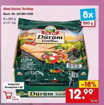 Netto Marken-Discount Dilek Dürüm Tortillas Angebot