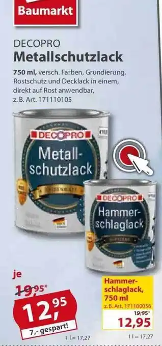 Sonderpreis Baumarkt Decopro Metallschutzlack Angebot