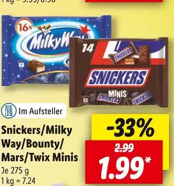 Lidl Snickers, milky way, bounty, mars oder twix schokoriegel minis Angebot