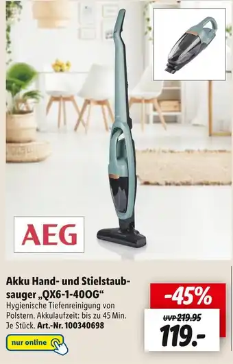 Lidl Aeg akku hand- und stielstaubsauger „qx6-1-40og“ Angebot