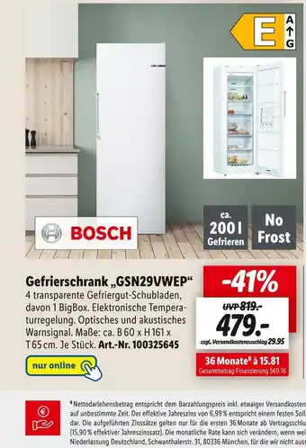 Lidl Bosch gefrierschrank „gsn29vwep“ Angebot