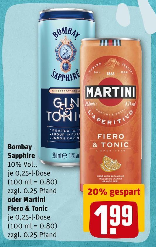 Bombay sapphire oder martini fiero & tonic alkoholische mixgetränke