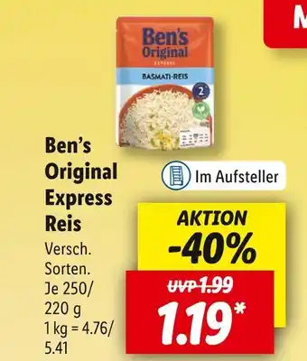 Lidl Ben’s original express reis Angebot