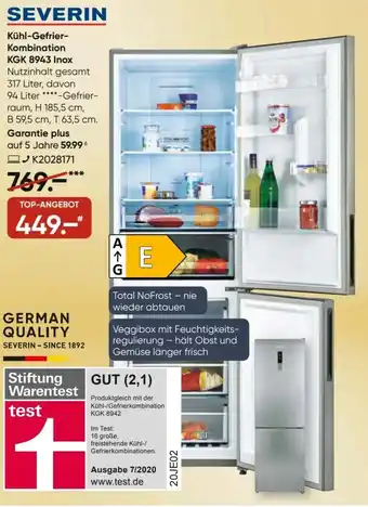 Galeria Severin Kühl Gefrier Kombination KGK 8943 Inox Angebot